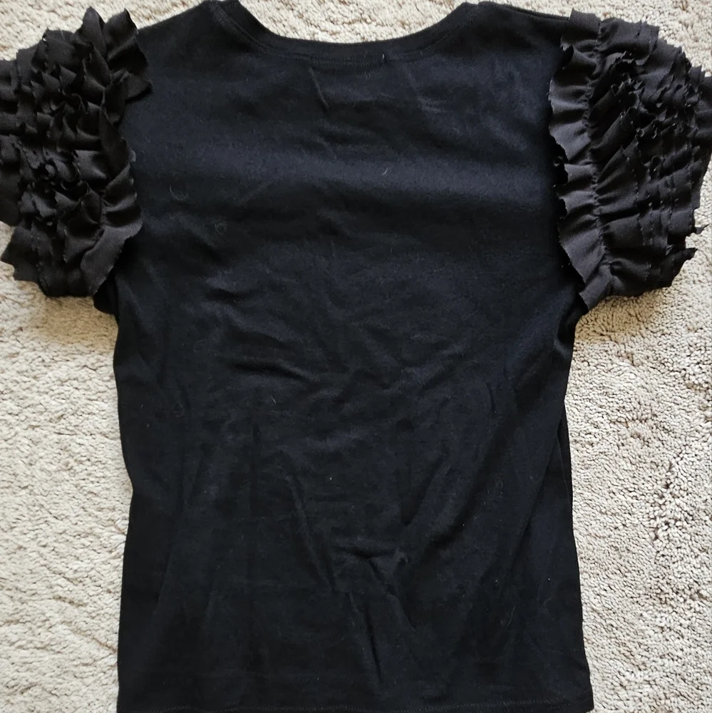 Black Ruffled Sleeve Top - Picture 2 of 2